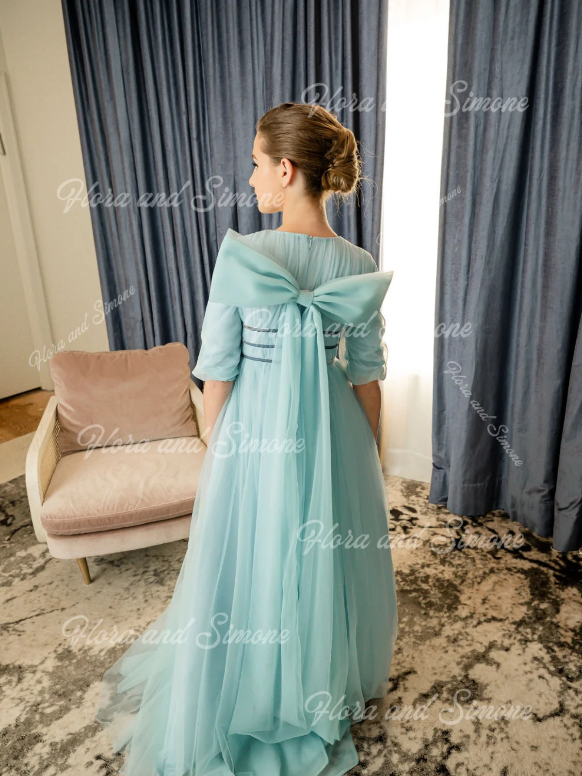 فستان فتاة الزهور الجميل الأنيق المصنوع من الشيفون الأخضر المخصص لحفلات الزفاف وحفلات الاستقبال الرسمية والمناولة الأولى