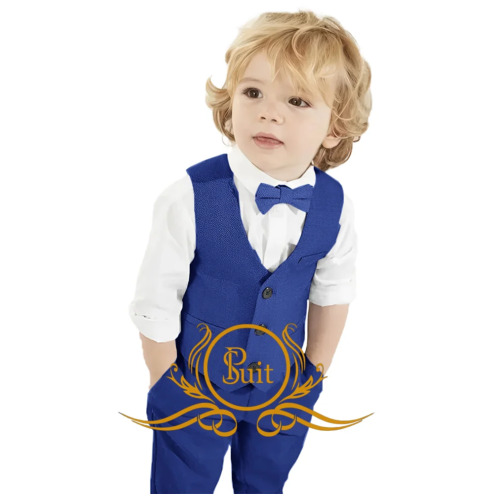 Conjunto de terno de duas peças slim fit infantil, colete de casamento, calça e colete de alta qualidade, elegante, menino