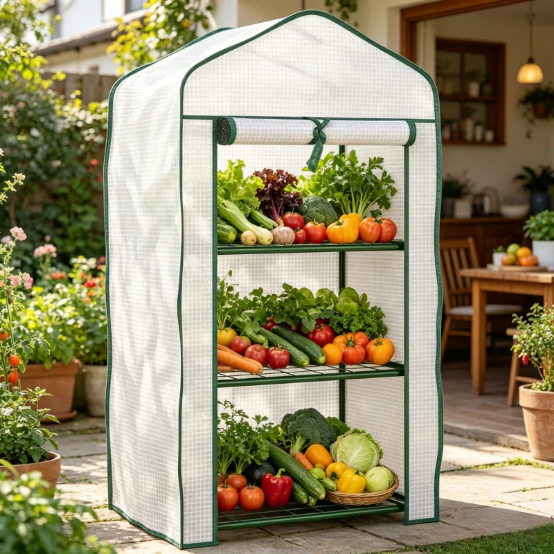 Serre miniature à 3 niveaux avec structure métallique robuste, couverture imperméable résistante aux UV, porte à fermeture éclair enroulable, pour balcon, pour faire pousser des plantes
