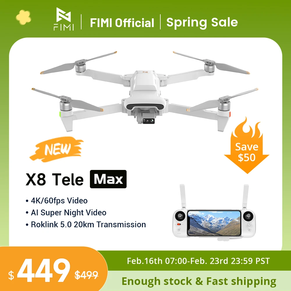 FIMI X8 Tele Max camera new drone 4K 60fps 5.0 Roklink 20km range 3-axis Gimbal GPS AI Super Night Video Dual Sony Cameras