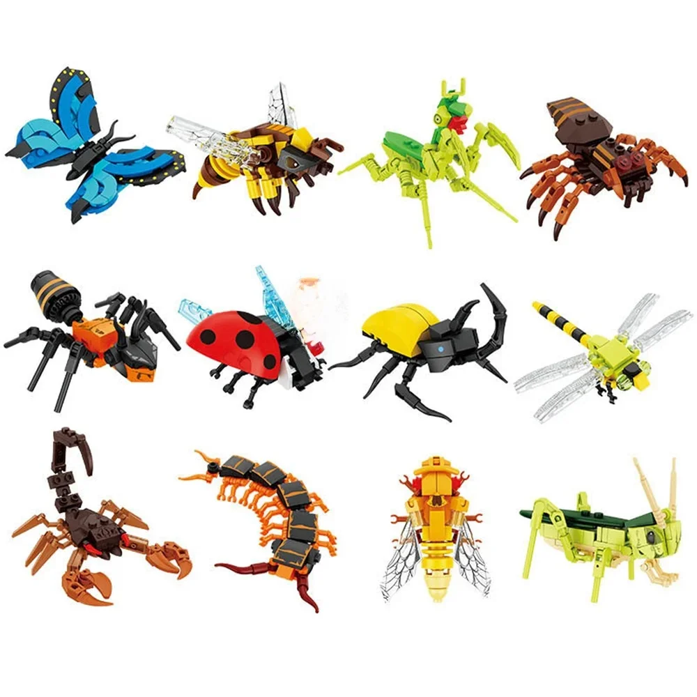 Ville ferme potager animaux mignons insecte libellule araignée mante mille-pattes sauterelle abeille bloc de construction briques jouet