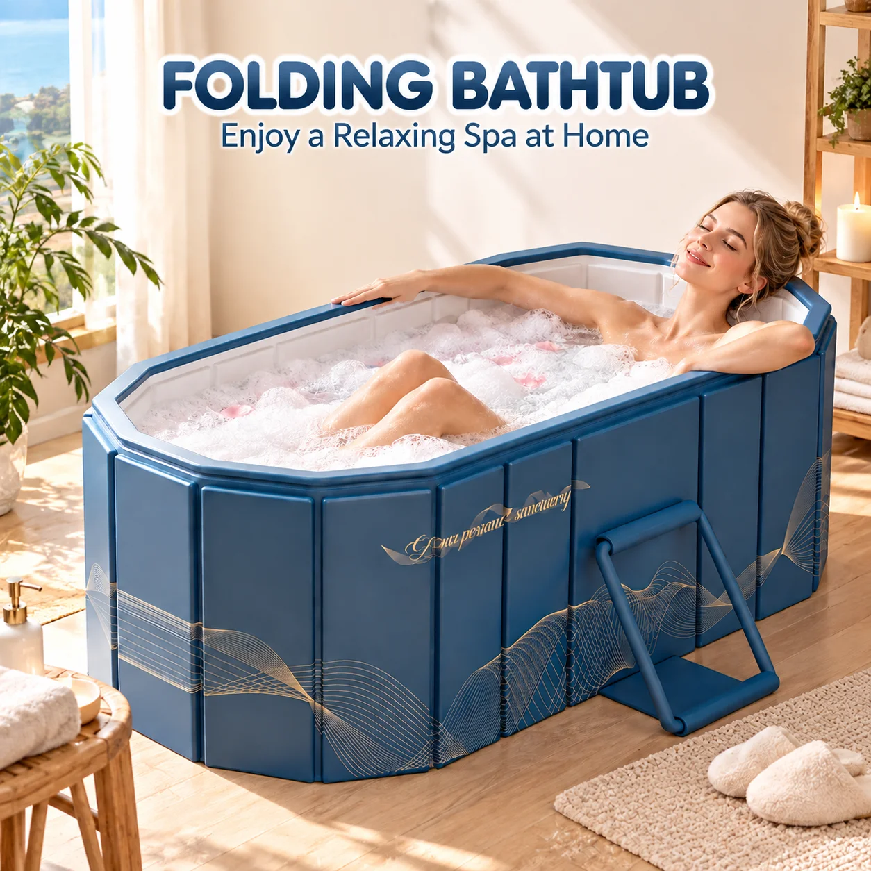 Portable Folding Bathtub Frame Design Large Size Adult Soaking Tub Thermal Insulation Bath Tub for Home Bathroom Indoor Outdoor
