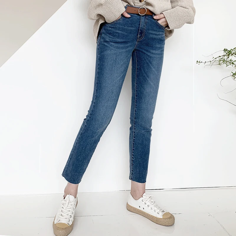 [Manika] Dais Straight-Leg Denim Pants with Hidden Waistband, Women's Stretch Slim Waistband Jeans (2 Colors)