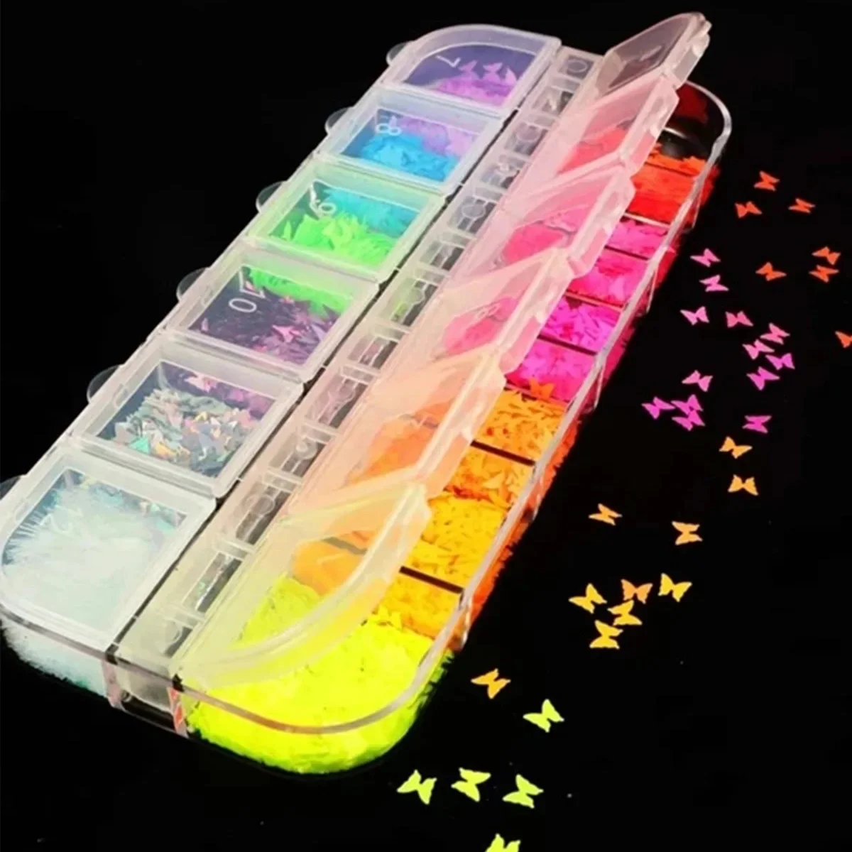 1 boîte de paillettes fluorescentes en forme de papillon pour Nail Art, flocons de paillettes colorées 3D, vernis de manucure, décoration des ongles