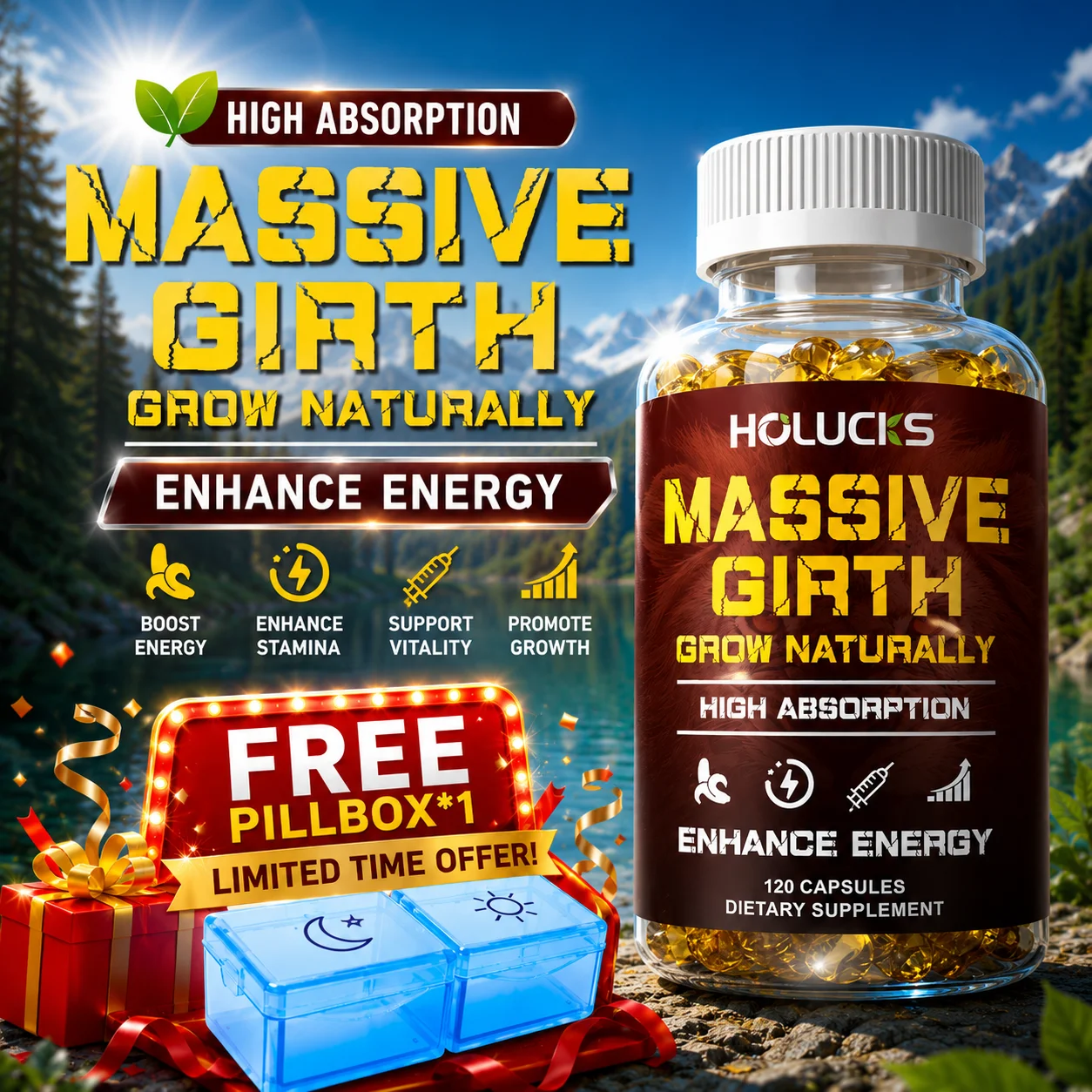 Valerian Root Capsule - Capsules Massive Girth, avec Tribulus, Maca,