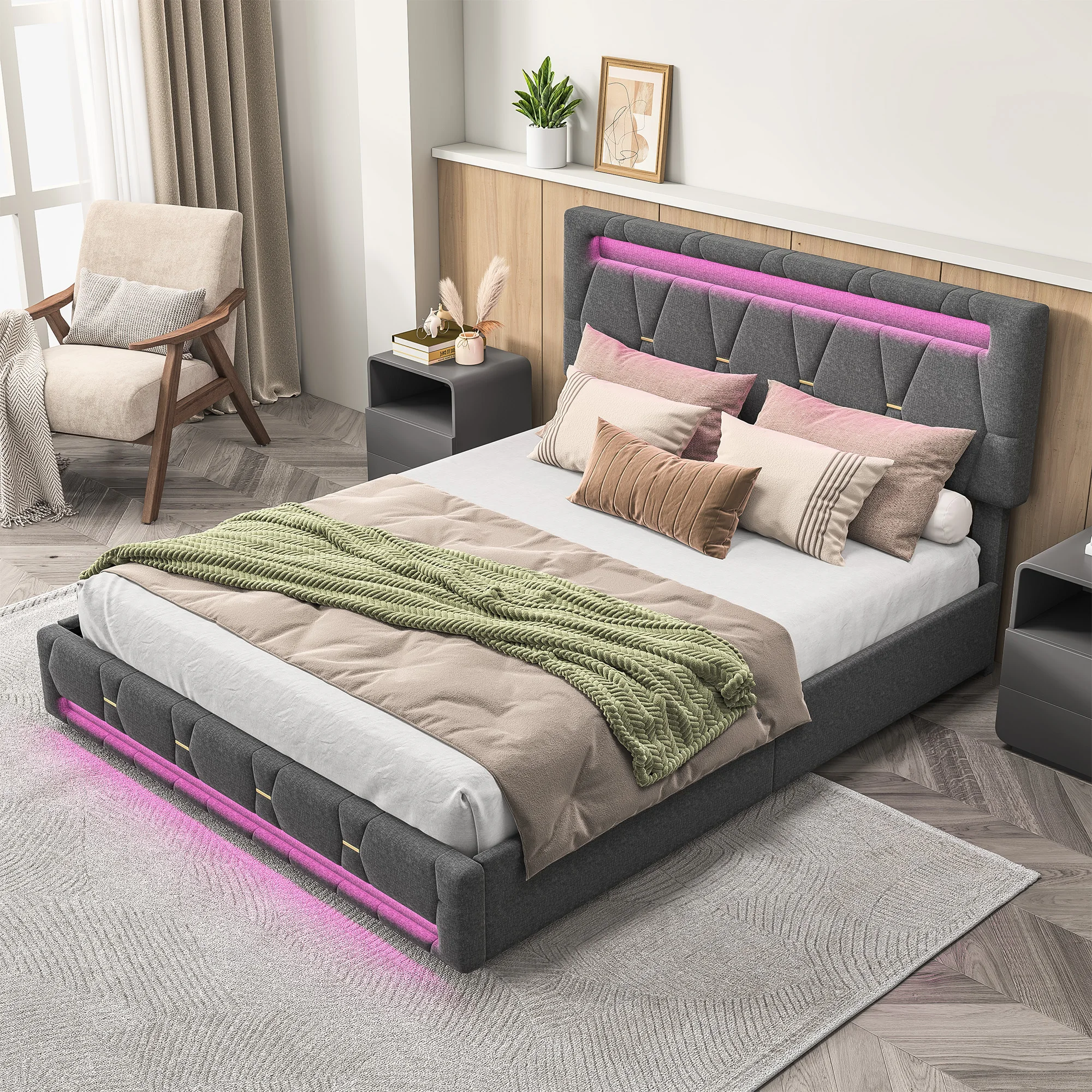 Anajqaqia Łóżko dwuosobowe tapicerowane dla dorosłych, 160 x 200 cm z EU za $172.36 / ~688zł