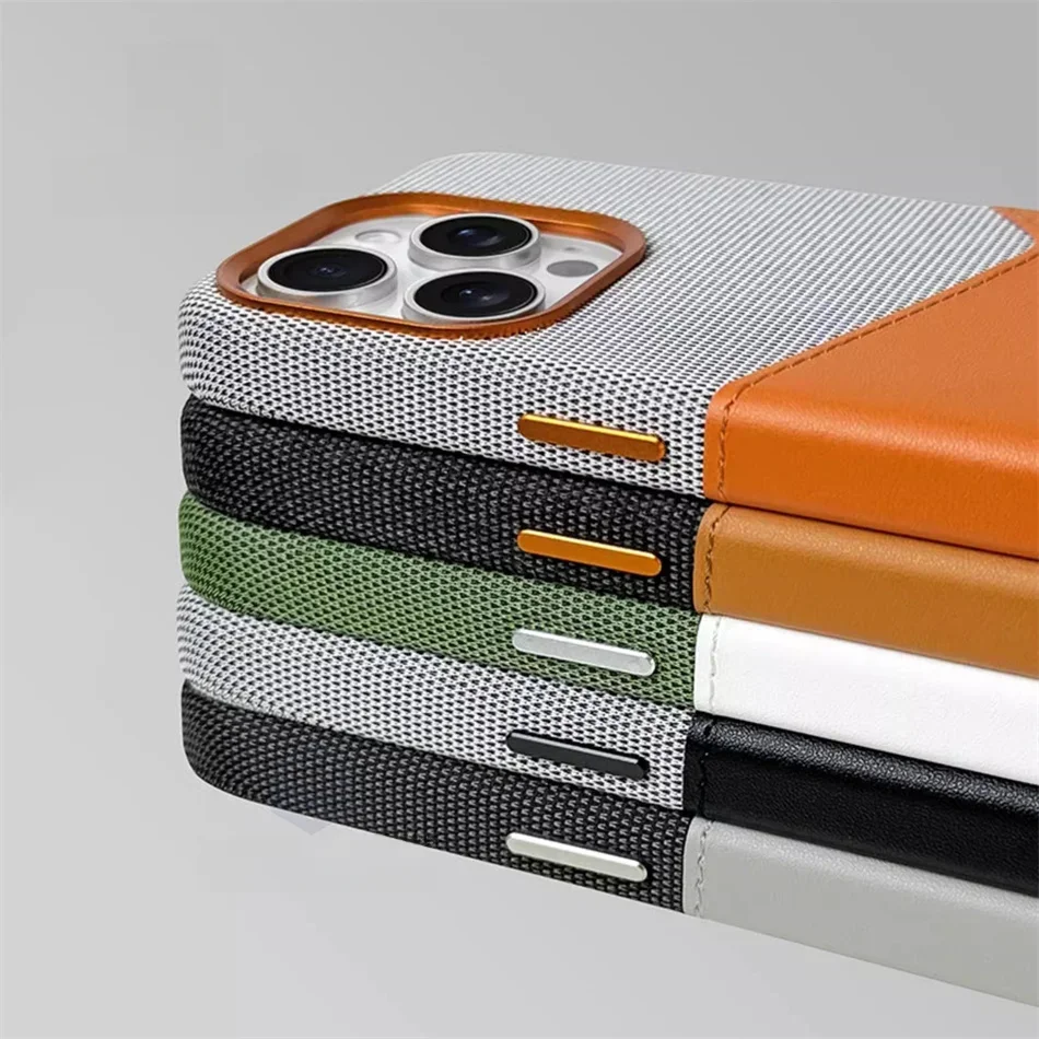 Skórzane etui z uchwytem na karty Magsafe do iPhone 16 15 13 12 17 18 Pro Max 14, kieszonkowe, z funkcją bezprzewodowego ładowania, magnetyczne etui z metalową osłoną obiektywu. — zdjęcie produktu 7