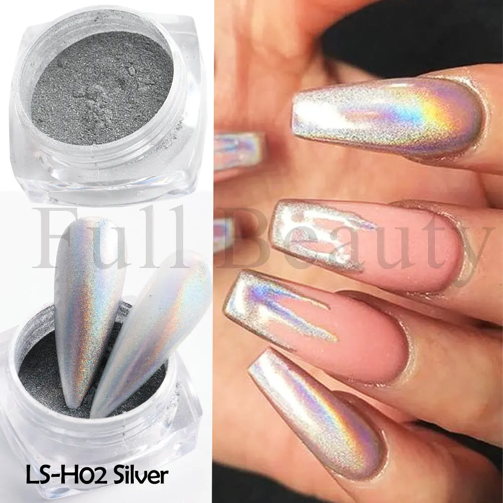 Specchio olografico polvere Glitter per unghie Shiny Aurora Laser polvere di sfregamento metallico polvere di cromo oro argento pigmento fai da te GLLSH per unghie