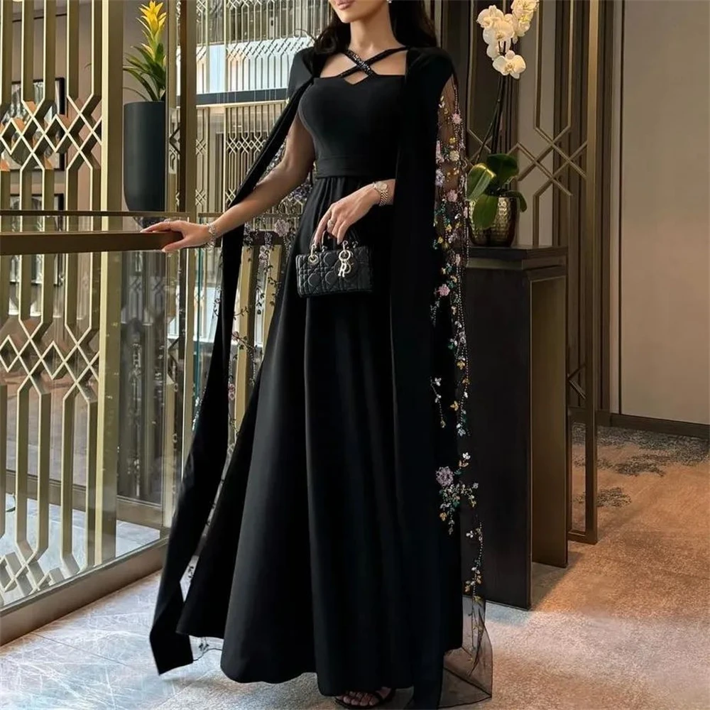 

Luxury Formal Occasion Dresses Women 2024 Bead Applique A-line Party Dress With Cloak Crystal Elegant Evening Gowns فساتين حفلات