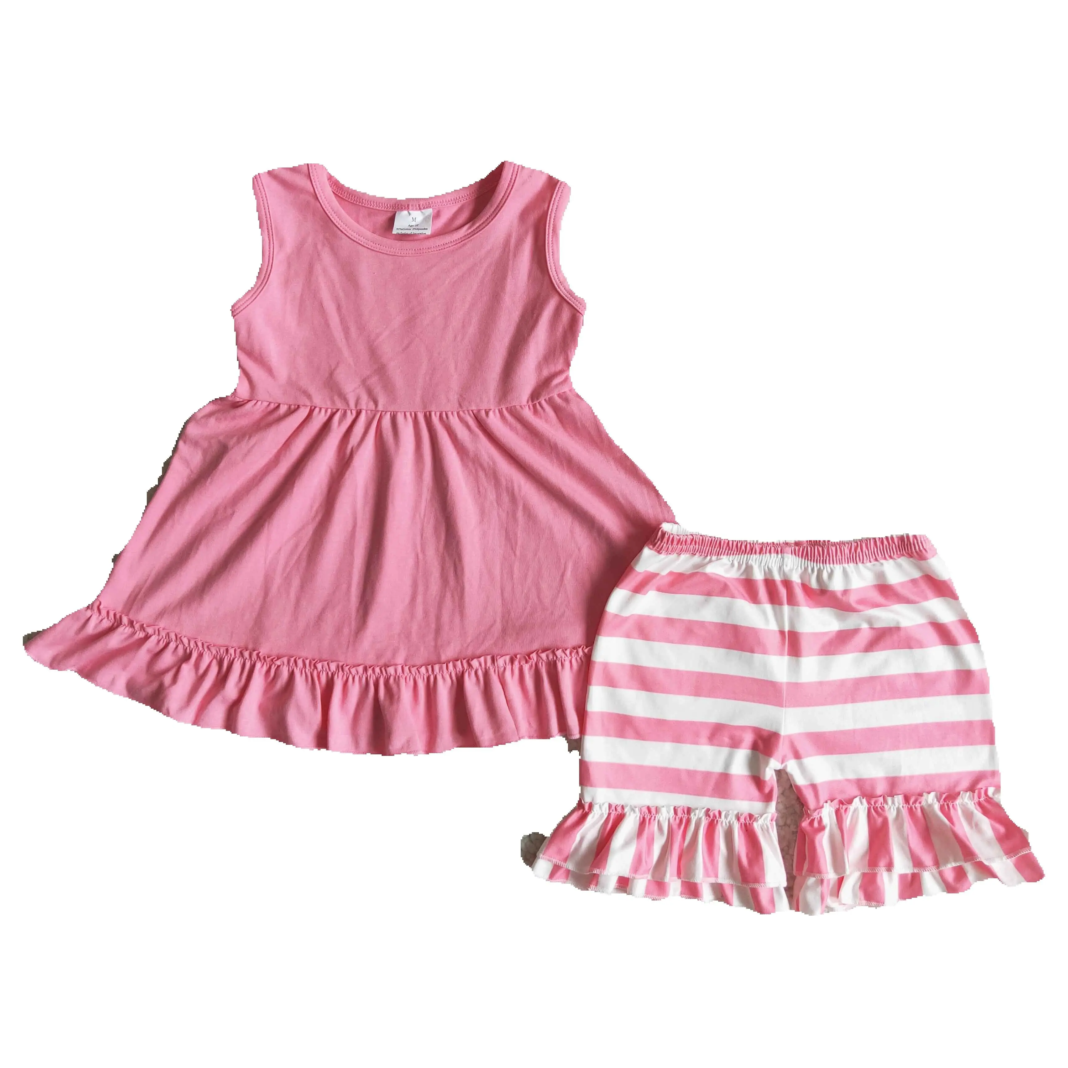 

3.07 C10-16 Promotion Toddler Boutique Clothes Sleeveless Stripe Print Top With Shorts Kids Girl Clothes set
