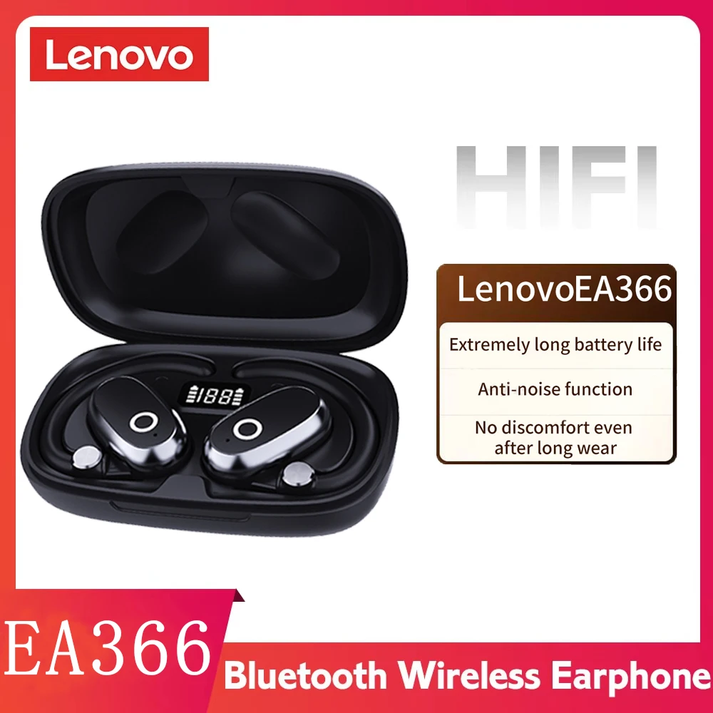 Lenovo EA366 Open-Ear Wireless Headphones Hi-Res with SBC OWS Earphones Bass Boost Bluetooth 5.4 Earhook Sport Earbuds Outdoor