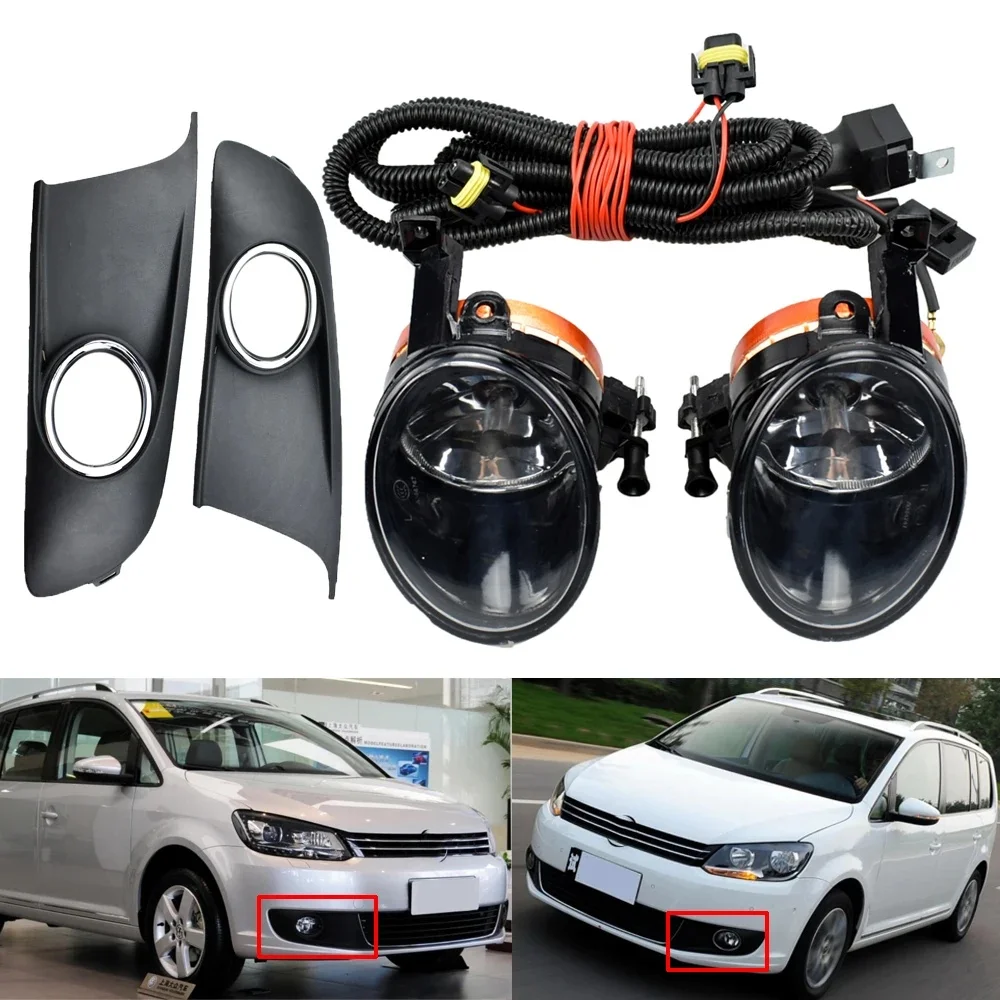 1Para 12V świateł przeciwmgielnych z przednimi światłami przeciwmgielnymi Zestaw przewodów do Touran MK2 Facelift 2011 2012 2013 2014 2015 — zdjęcie 2