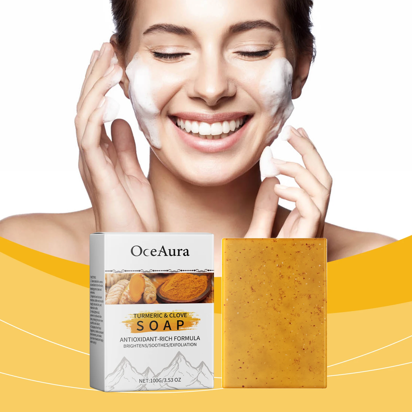 Oceaura 100g Turmeric Clove Facial Clean Soap Nourishing Body Moisturizing Fade Dark Spots Floral Scent Improve Rough Skin Soap