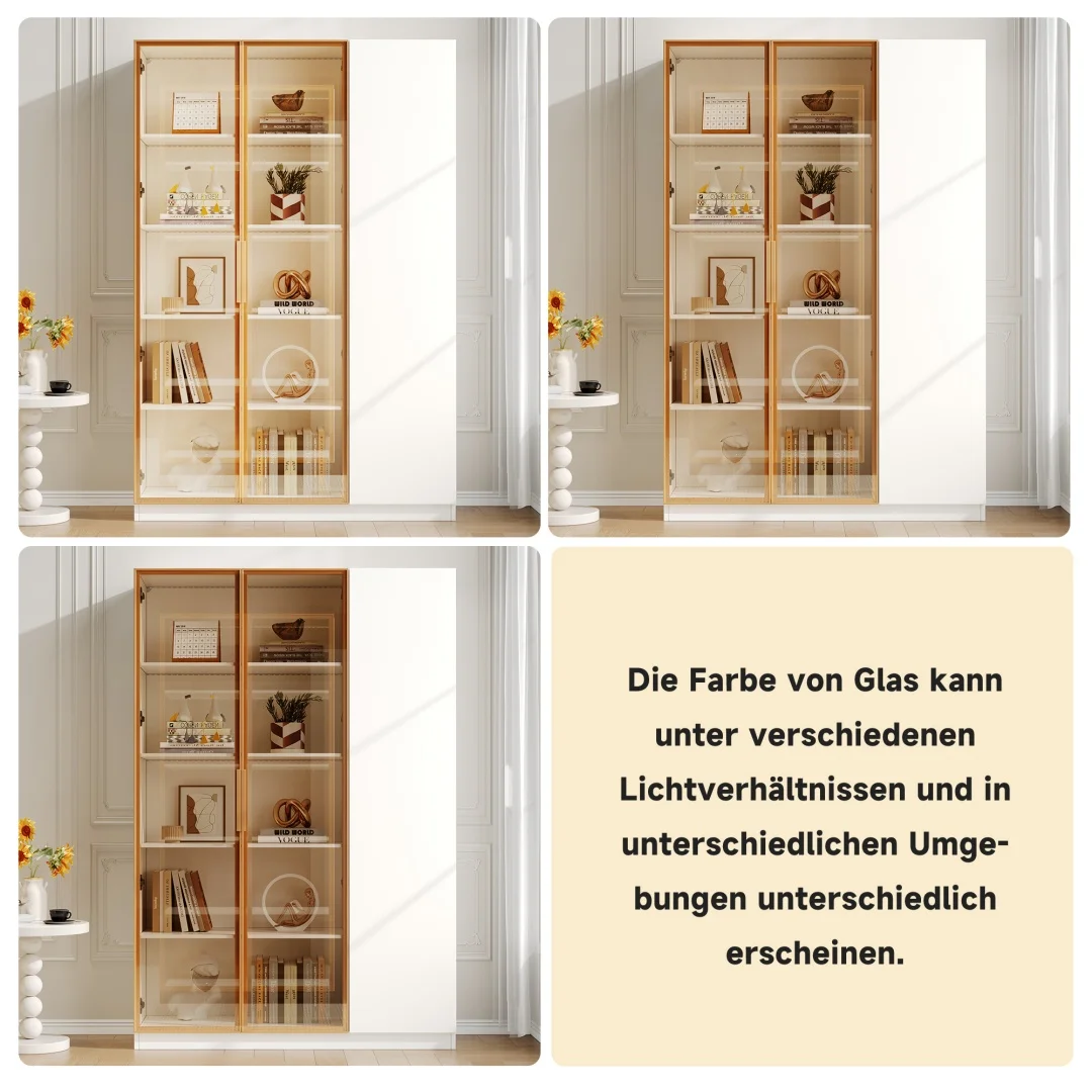 Vitrine KatzenkrGlasvitrine, hauteur 165 cm – Vitrine à trois portes avec éclairage LED, éclairage multicolore réglable, vitrine autoportante avec verre de sécurité, étagère réglable et protection antidérapante, vitrine blanche, armoire à vin