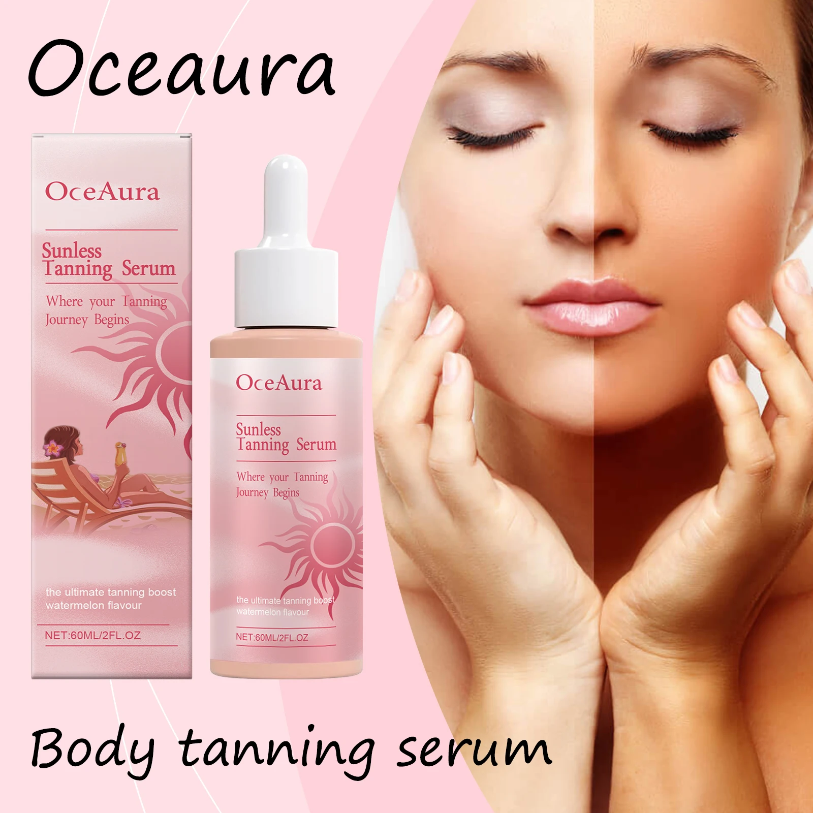 

Oceaura Сыворотка для загара, питательная, восстанавливающая, блеск кожи, улучшающая ровность тона кожи, бронзатор кожи, сыворотка для загара без загара