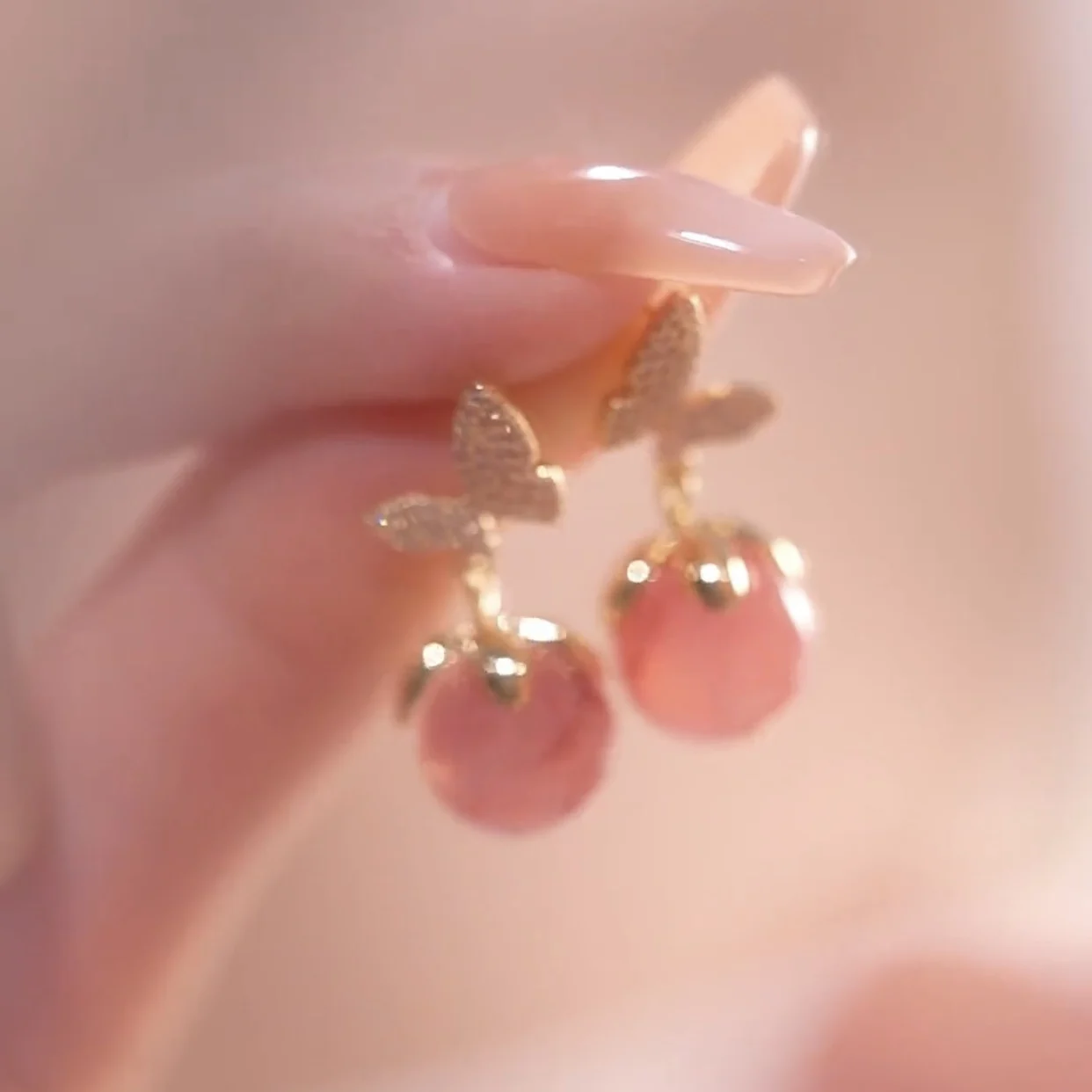 Korean Sweet Resin Cherry Flower Stud Earrings for Women Girl Summer Pink Rose Tulip Heart Earring Temperament Elegant Jewelry