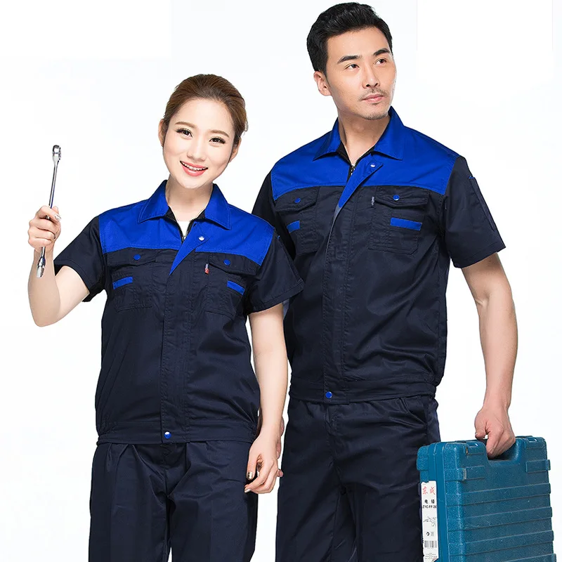 Mechanical Working Coverall Set Men\'s Summer Thin Work Clothes Workshop Worker Factory Clothes Auto Repair Engineering Uniform