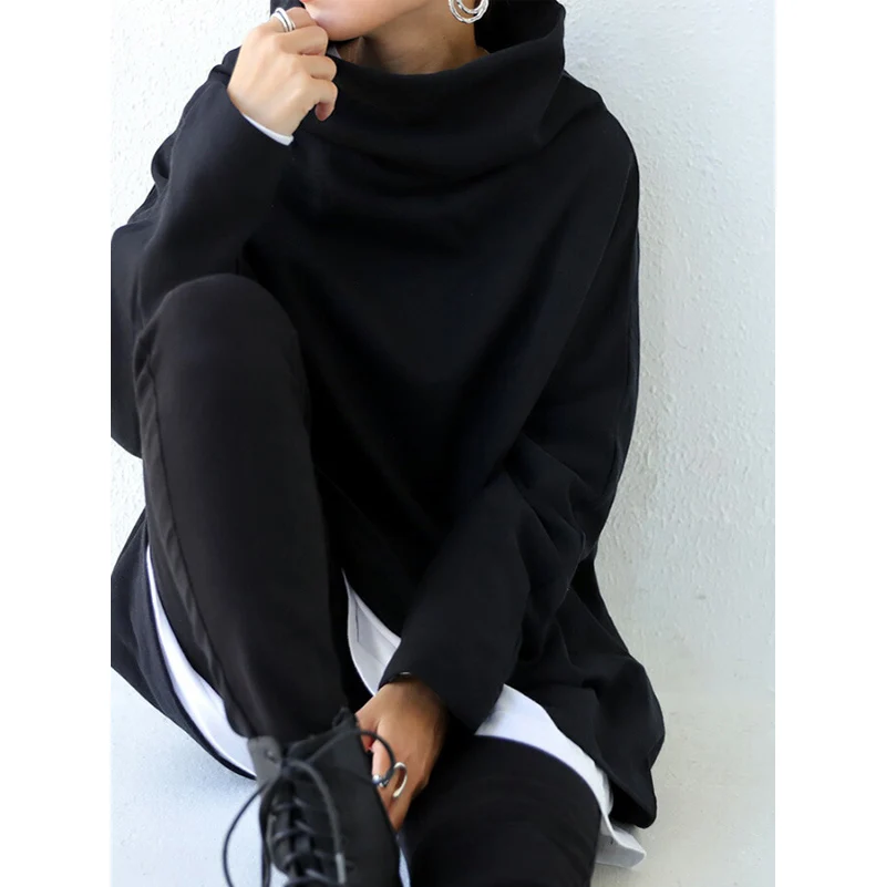 Krisnanas-Sudadera con capucha Y2k para mujer, jersey de manga larga con cuello alto, Color sólido, camisetas informales, ocasión urbana Simple