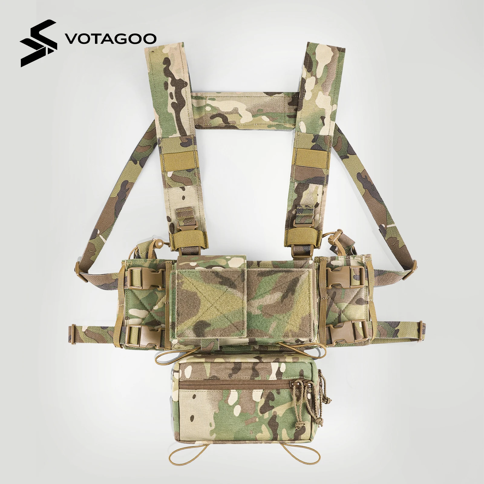 

VOTAGOO Tactical Chest Rig, MOLLE Compatible Plate Carrier System, 5.56/7.62 Mag Pouches, Detachable Panels
