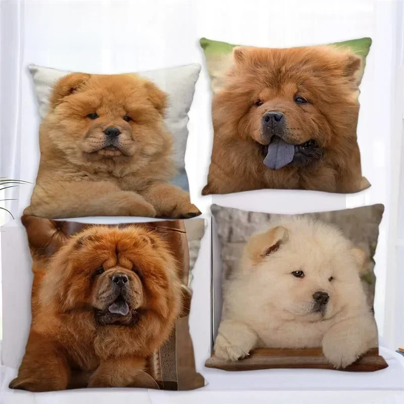 Niestandardowa poszewka na poduszkę Chow Chow Dog Cartoon Girl Ślubna dekoracyjna bawełniana lniana poszewka na poduszkę do domu 45X45cm z jednej strony — zdjęcie 2