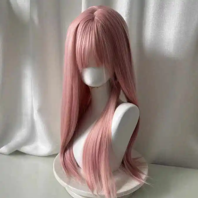 Aosiqueen peruca em pó de toranja longa reta peruca sintética para mulheres moda peruca para diário halloween traje festa cosplay
