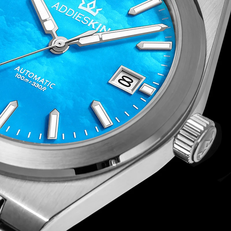AddiesKin K008 Men's Slim Automatic Mechanical Watch 10mm Thin Case Miyota 9015 Mother of Pearl Dial Sapphire Crystal Wristwatch