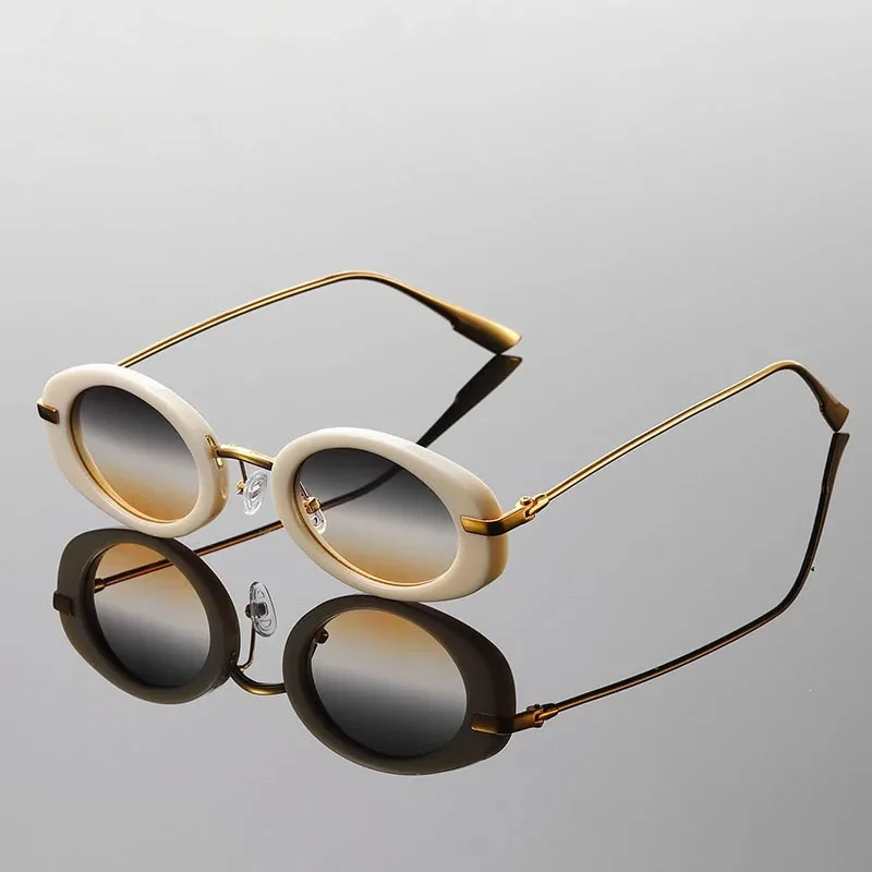 KAMMPT Modne Retro Metalowe Okrągłe Odcienie Damskie Stylowe Okulary Przeciwsłoneczne Anty UV Wielokolorowe Wakacyjne Okulary Plażowe — zdjęcie 2