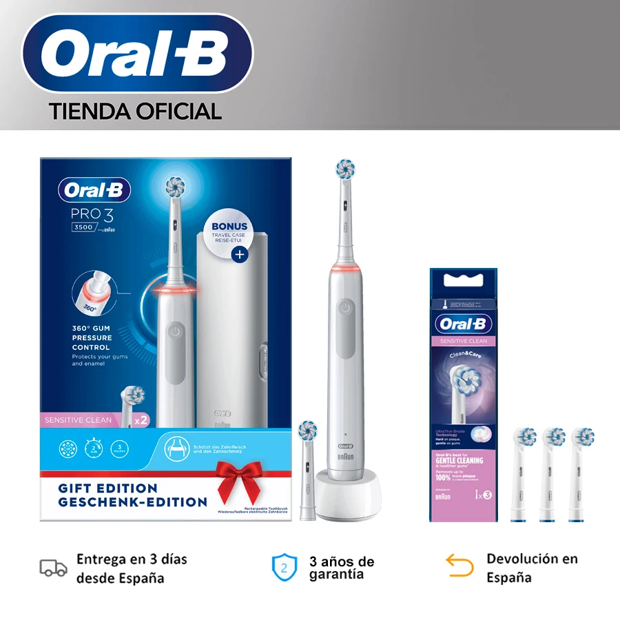 Oral-B Pro 3 3500 Điện Bàn Chải Đánh Răng Điện Oral B Bàn Chải 3D Vệ Sinh Hẹn Giờ 2 Phút 360 ° Thị Giác cảm Biến Áp Suất Đầu Tròn Pin Lên Đến 2 Tuần Loại Bỏ Tấm