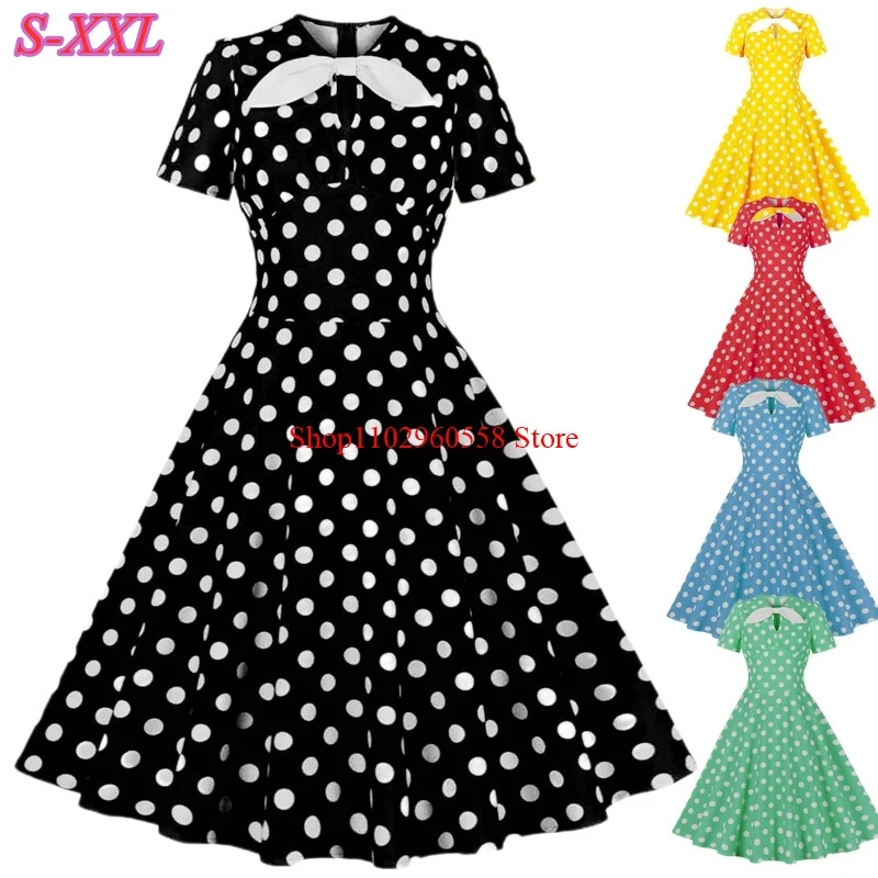 Women's Polka Dot Retro 1950s 60s Vintage Style Cocktail Party Swing Dress Costume Halloween Party Formal Elegant Tunic Vestidos