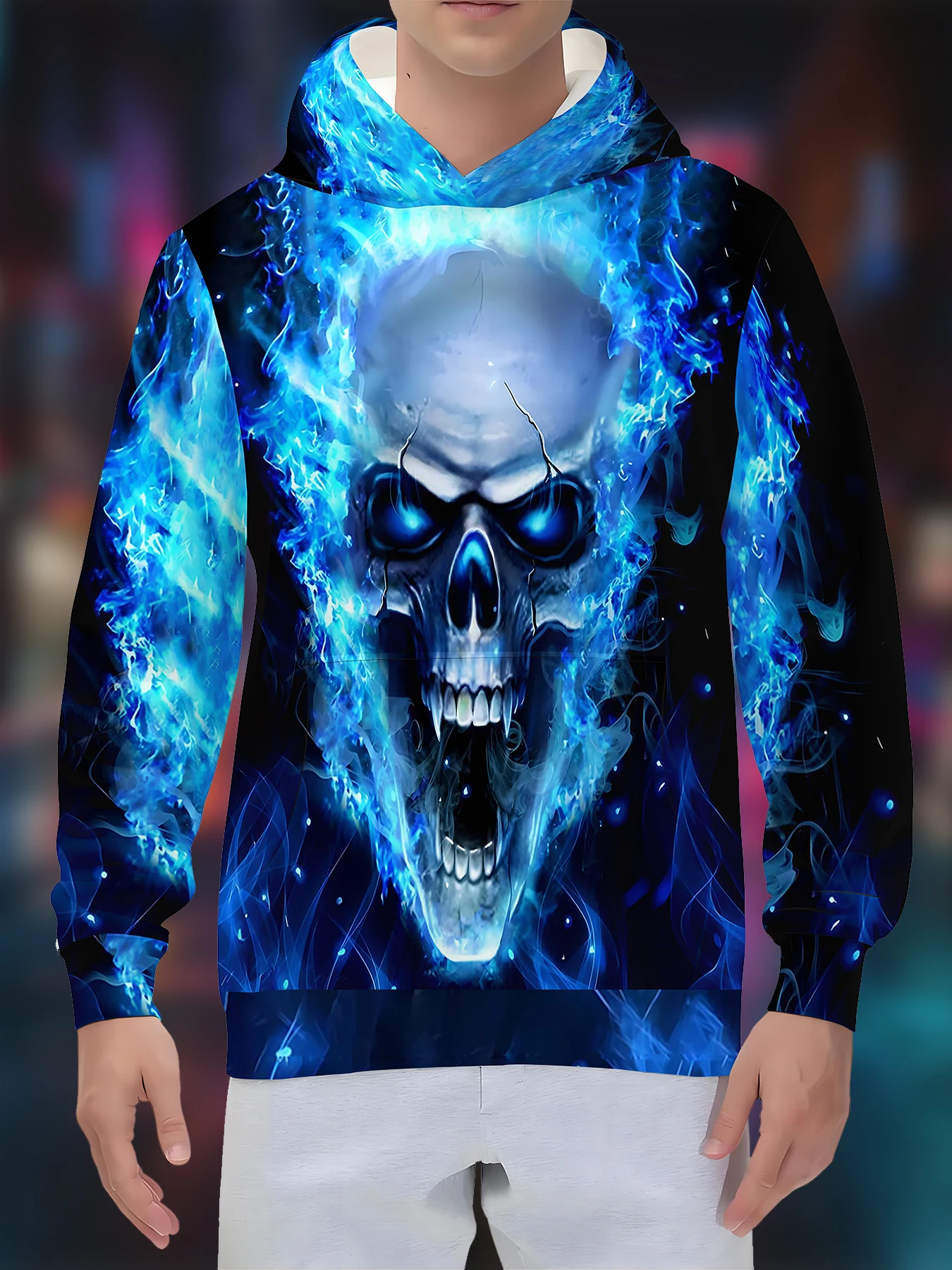 

Skull Stereoscopic 3D Printed Men's Fall and Winter Hooded Sweatshirt,Street Casual Loose Fabric Plus Size Men's Clothing