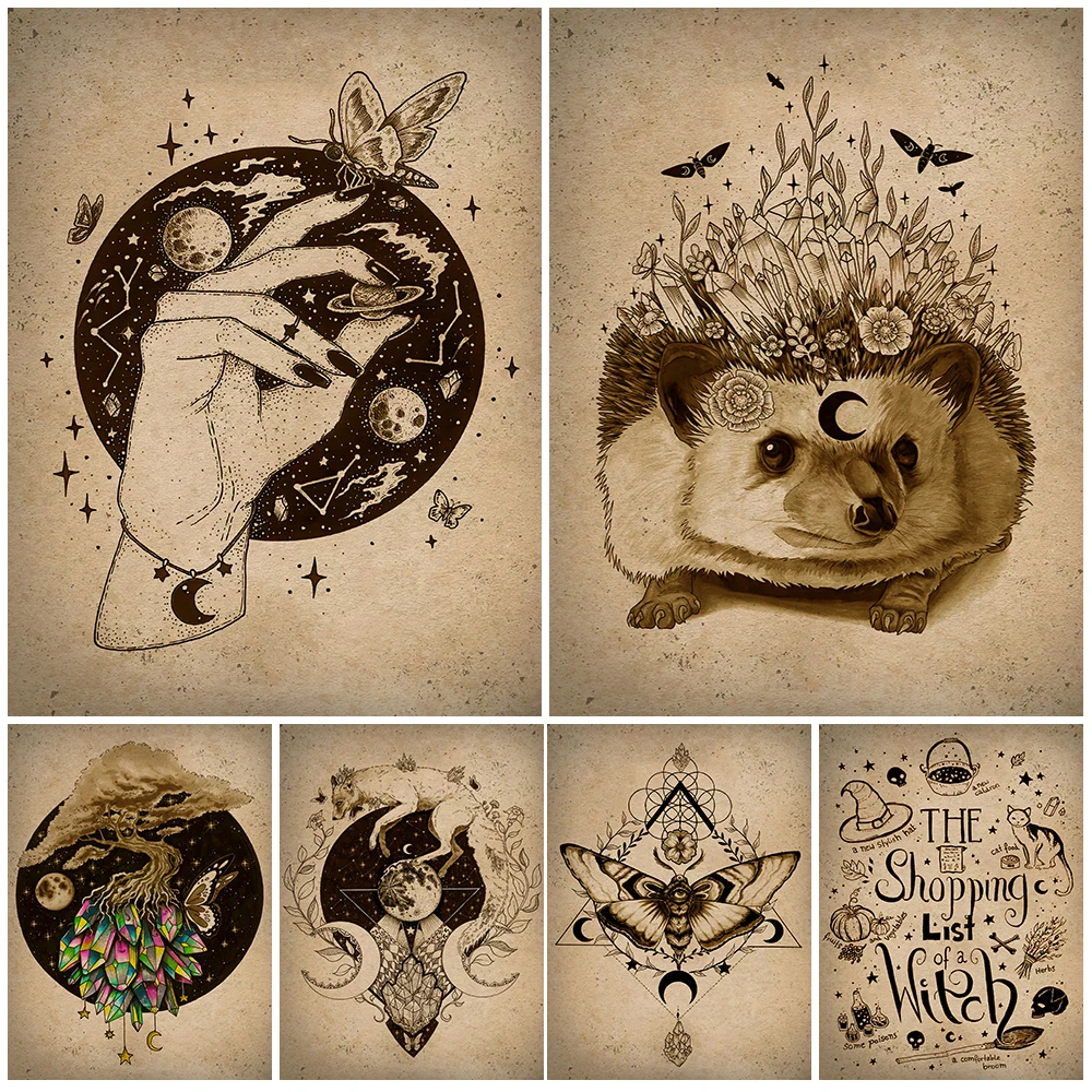Nature Witch Satanic Art Poster And Print Witchcraft And Magic Retro Cartoon Print Wall Art Canvas Painting Home Decor Unframed