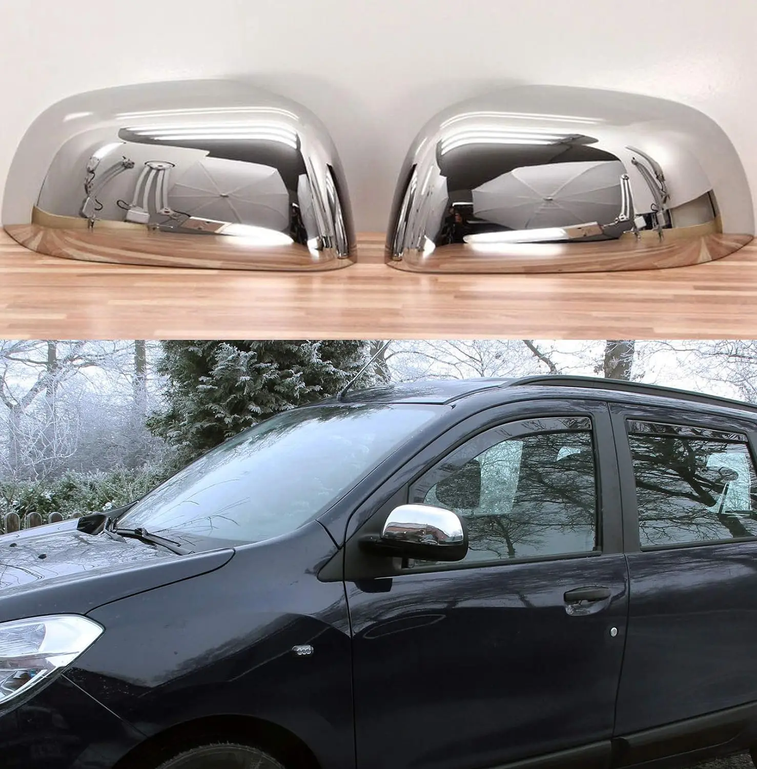 DACIA DOKKER Mirror Covers | From 2012 +, Stainless Steel, Exterior Mirror Caps, Chrome Rearview Covers, Side trims, Left and Right, 2 Pieces, Easy Installation