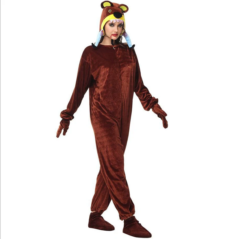 2023 neues Tier Kigurumi beängstigend Mann essen blutigen Bären Angriff Erwachsenen Kostüm für Halloween Karneval Purim