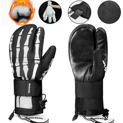 Ski Gloves Women Men Leather Waterproof Thermal Insulated Three-Finger Winter Warm 3M Thinsulate Snowboard Accessories