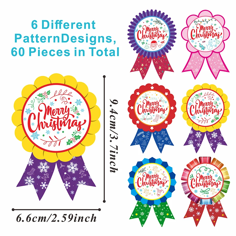 60 Pcs Merry Christmas Ribbon Stickers –Reusable Paper Christmas Labels for Holiday Decorations, Greetings, Envelopes And Crafts