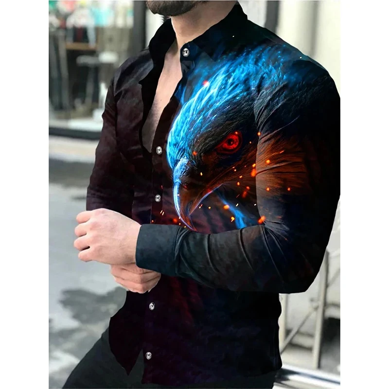 Summer Men\'s Shirt Long Sleeve Fashion 3D Printed Lapel Single Breasted Cardigan Hawaiian Casual Men\'s Shirt