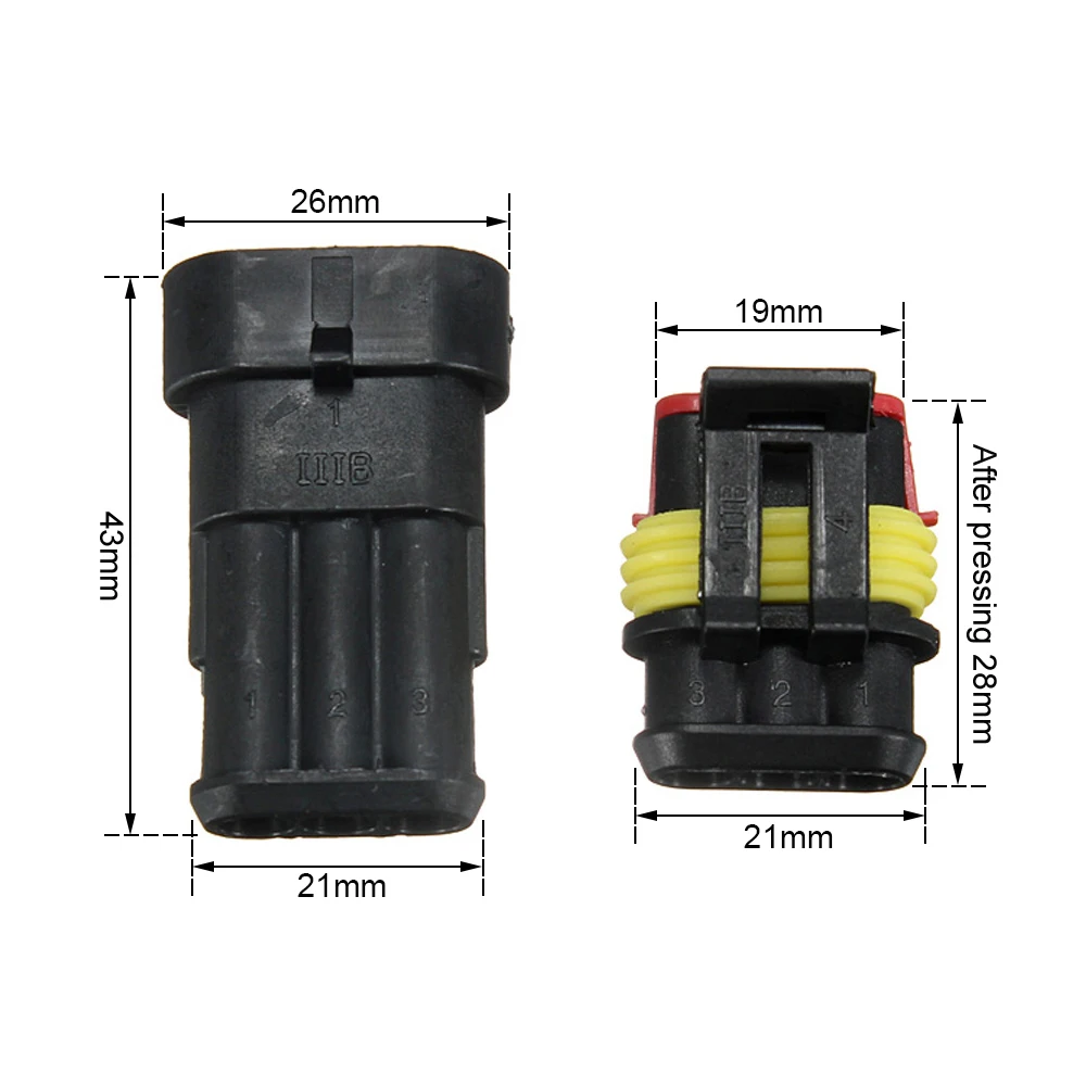 Car Part 3 Pin Way Sealed Waterproof Electrical Wire Auto Connector Plug Set Male to Female Wire Connector