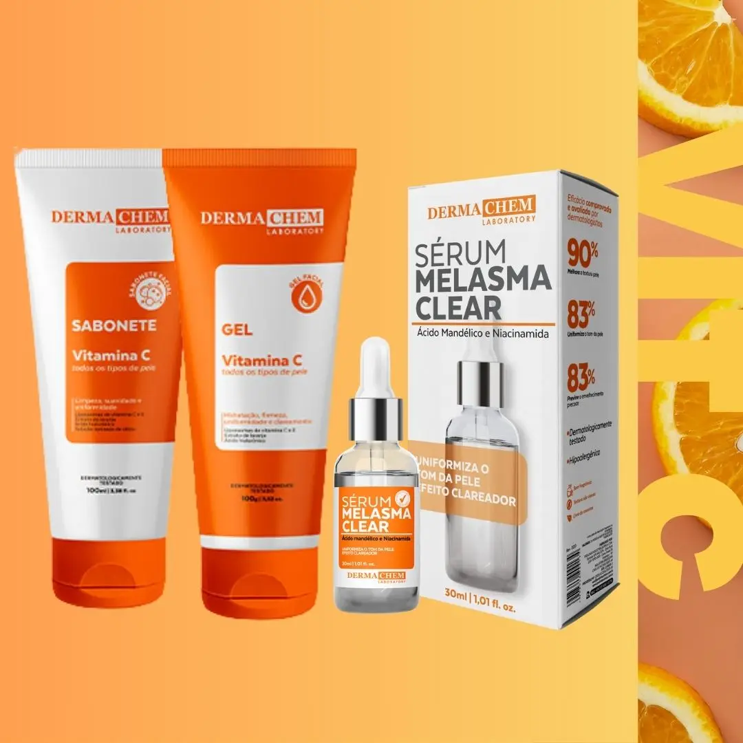 Kit 3 Skincare vitamina C schiarente Dermachem-Clear Melasma Serum/Gel viso Anti-età/sapone viso Vit C