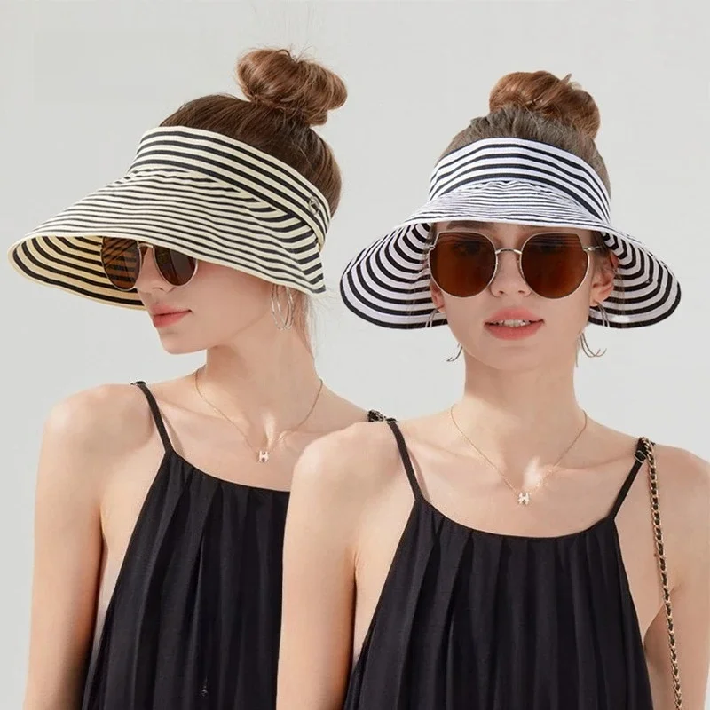 Chapeau de soleil enroulable pour femmes, pliable, à large bord, Protection Uv, chapeau de plage, respirant, vide, Bonnet supérieur, pare-soleil sans haut, pour cyclisme
