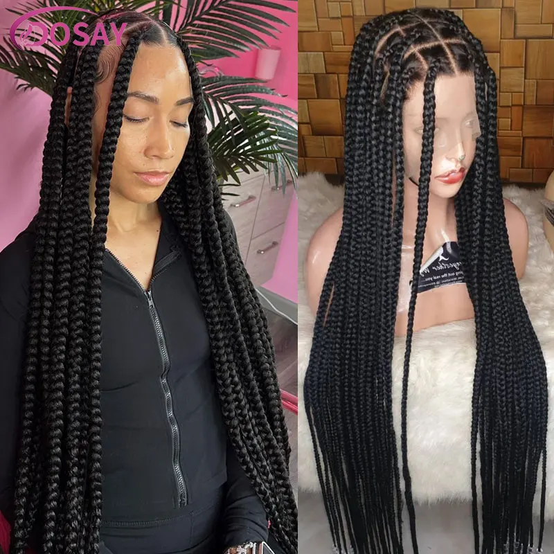 

Synthetic Transparent HD Full Lace Braided Wigs With Beads Crochet Braid Braiding Hair Knotless Box Cornrow Braid Faux Locs Wigs