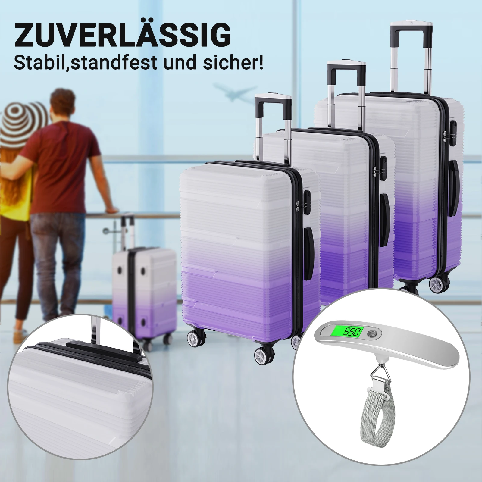 Superaly Ensemble de bagages 3 pièces, ensemble de bagages rigides en ABS avec 4 roues silencieuses 