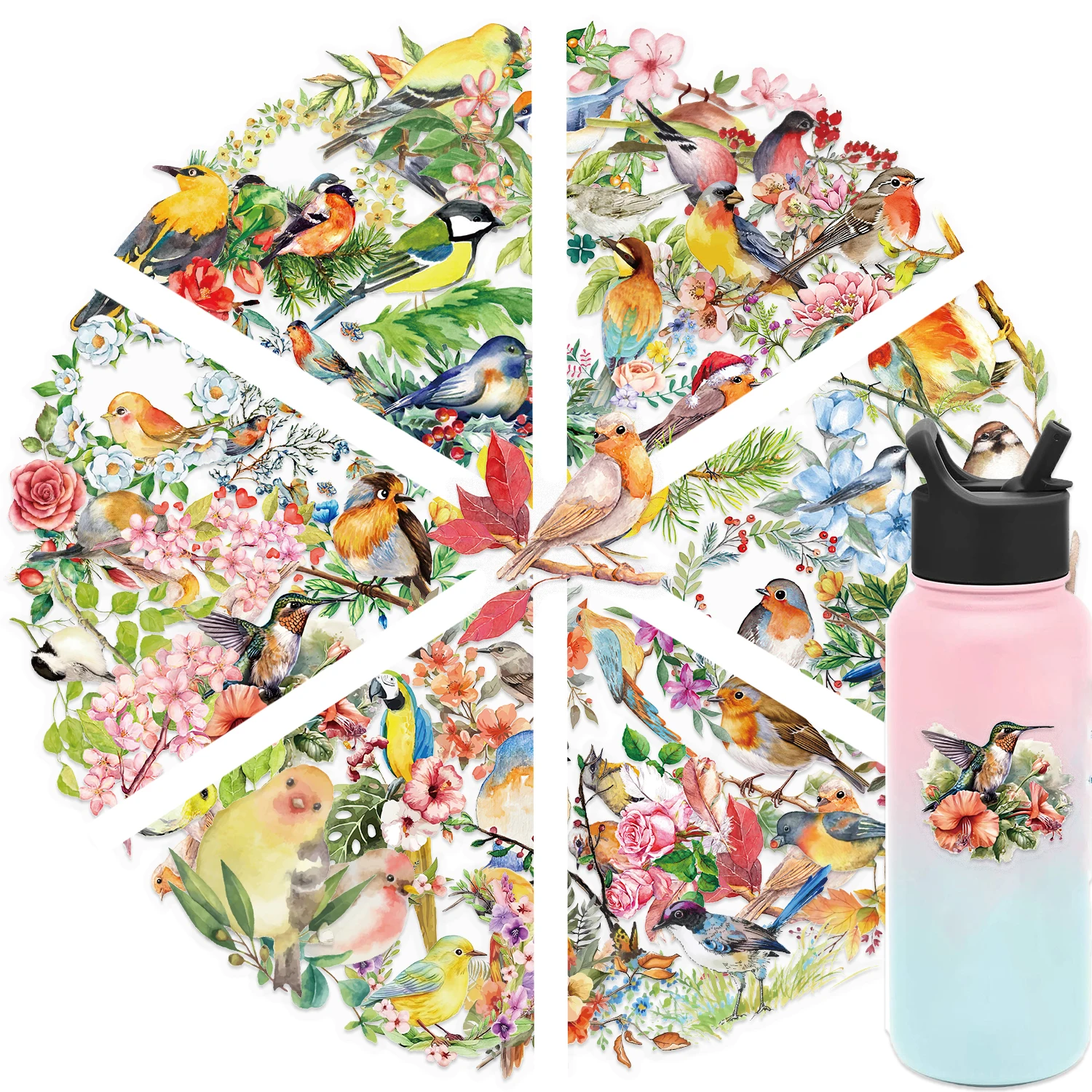 50 sztuk kolorowe akwarelowe naklejki z ptakami Vintage estetyczne przezroczyste naklejki PET dla majsterkowiczów idealne do dekoracji książek