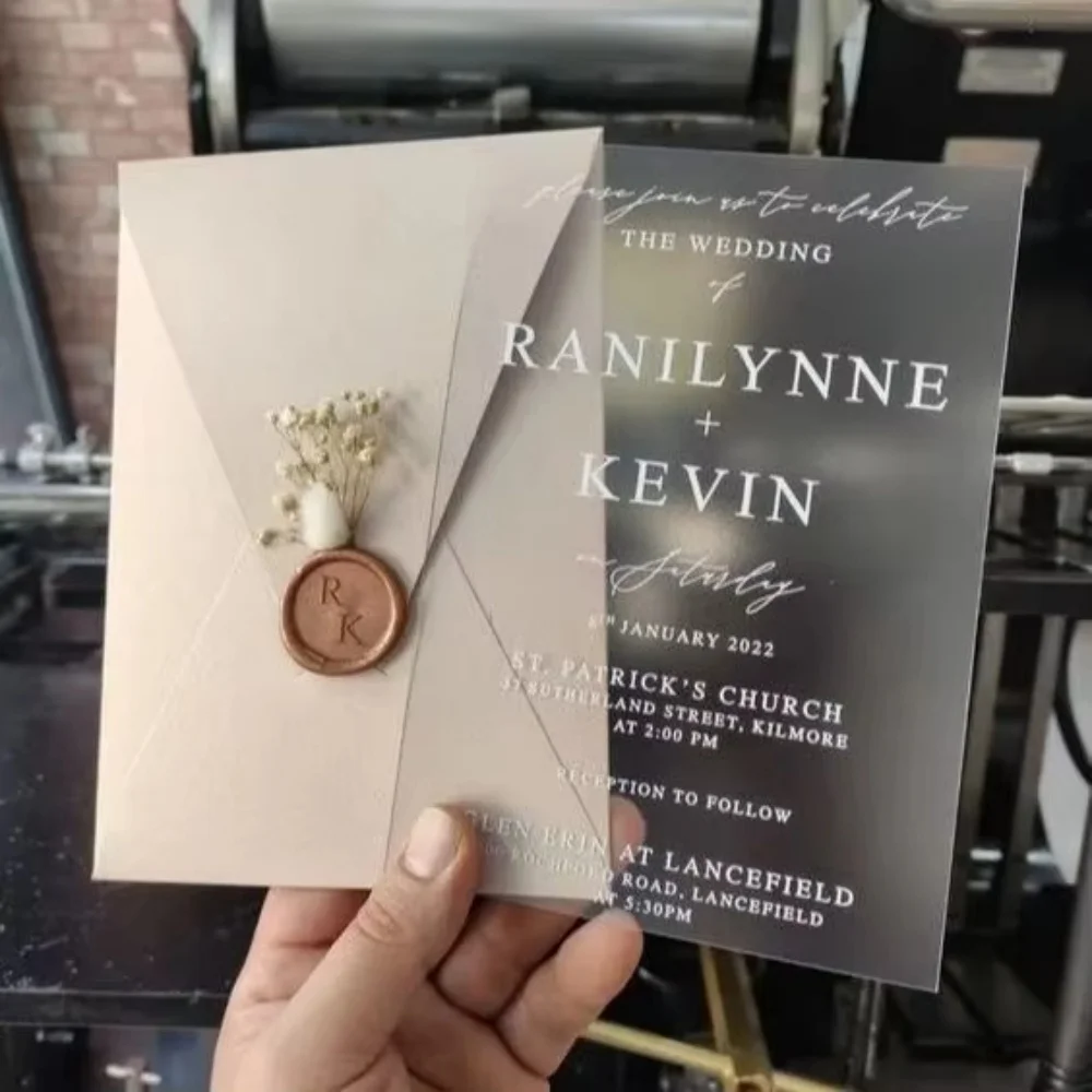 

Custom Frosted Wedding Invitation Save The Date Announcement Business Logo Thank You Card Plastic Sheet Acrylic Invitations Card