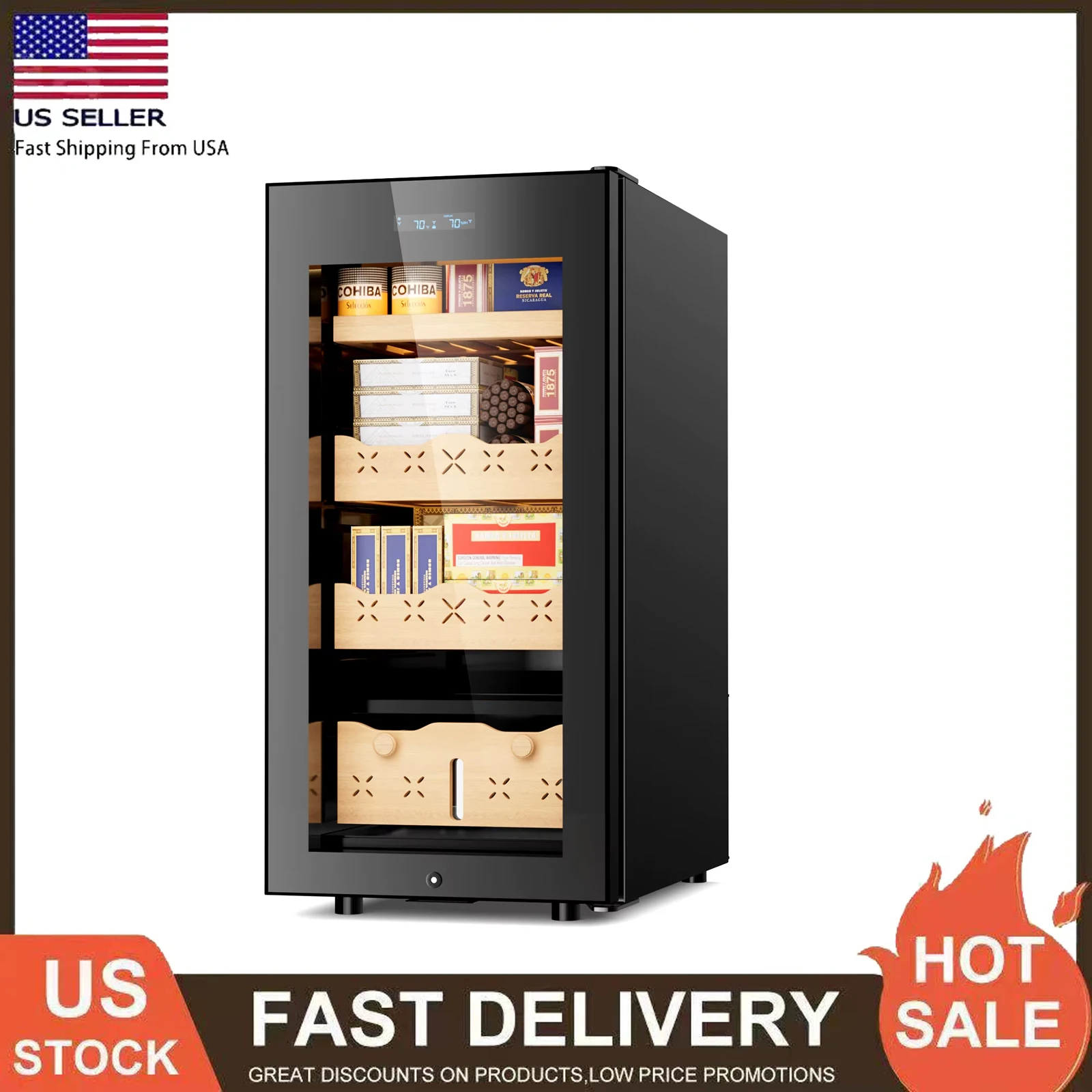 

Electric Humidor, 85L 700Counts Large Capacity Thermostatic Electric Cigar