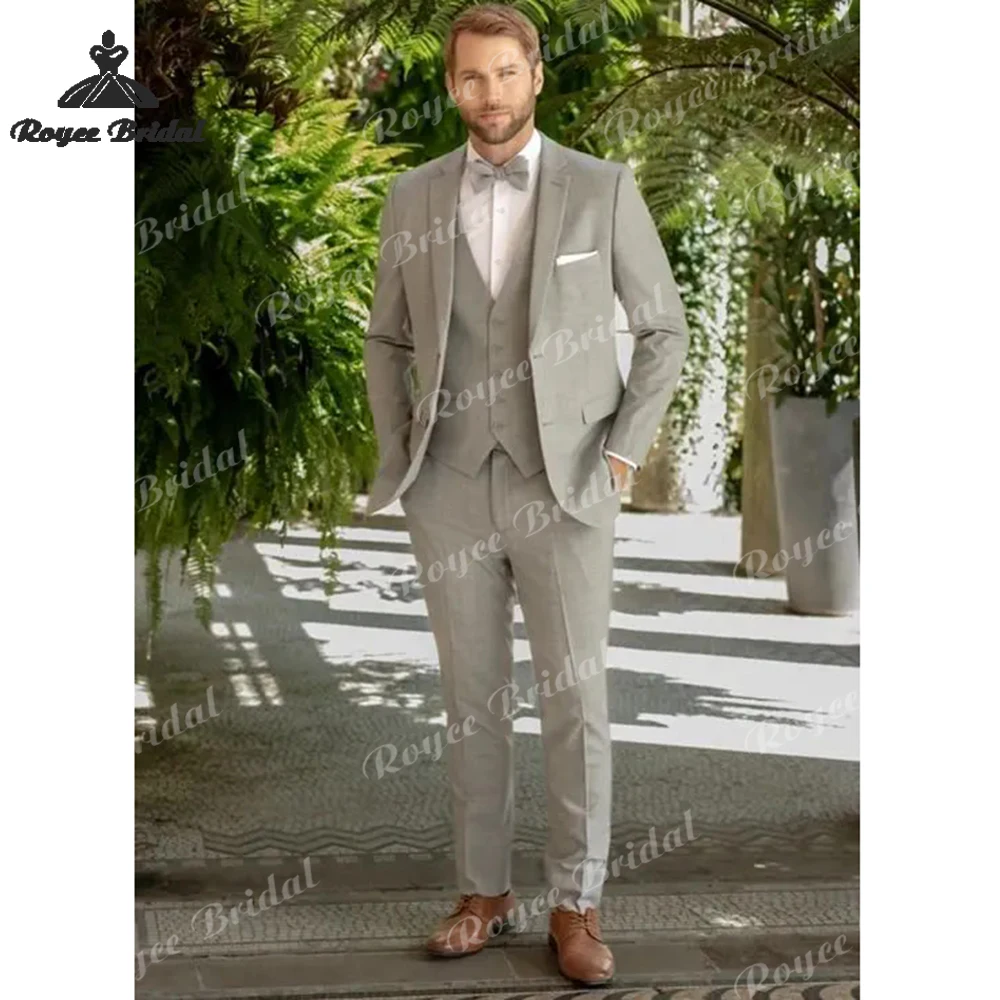 Trajes de boda de tres piezas con un solo botón para hombre, traje de noche de graduación con solapa ajustada de color sólido, 2026