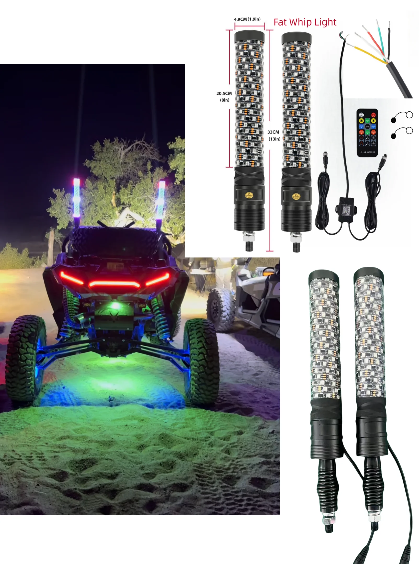 

2Pcs 1FT Fat Spiral RGB LED Whip Lights for RGB Chasing Lighted Antenna Whips for UTV ATV Truck Polaris Dune Buggy RZR Can-Am