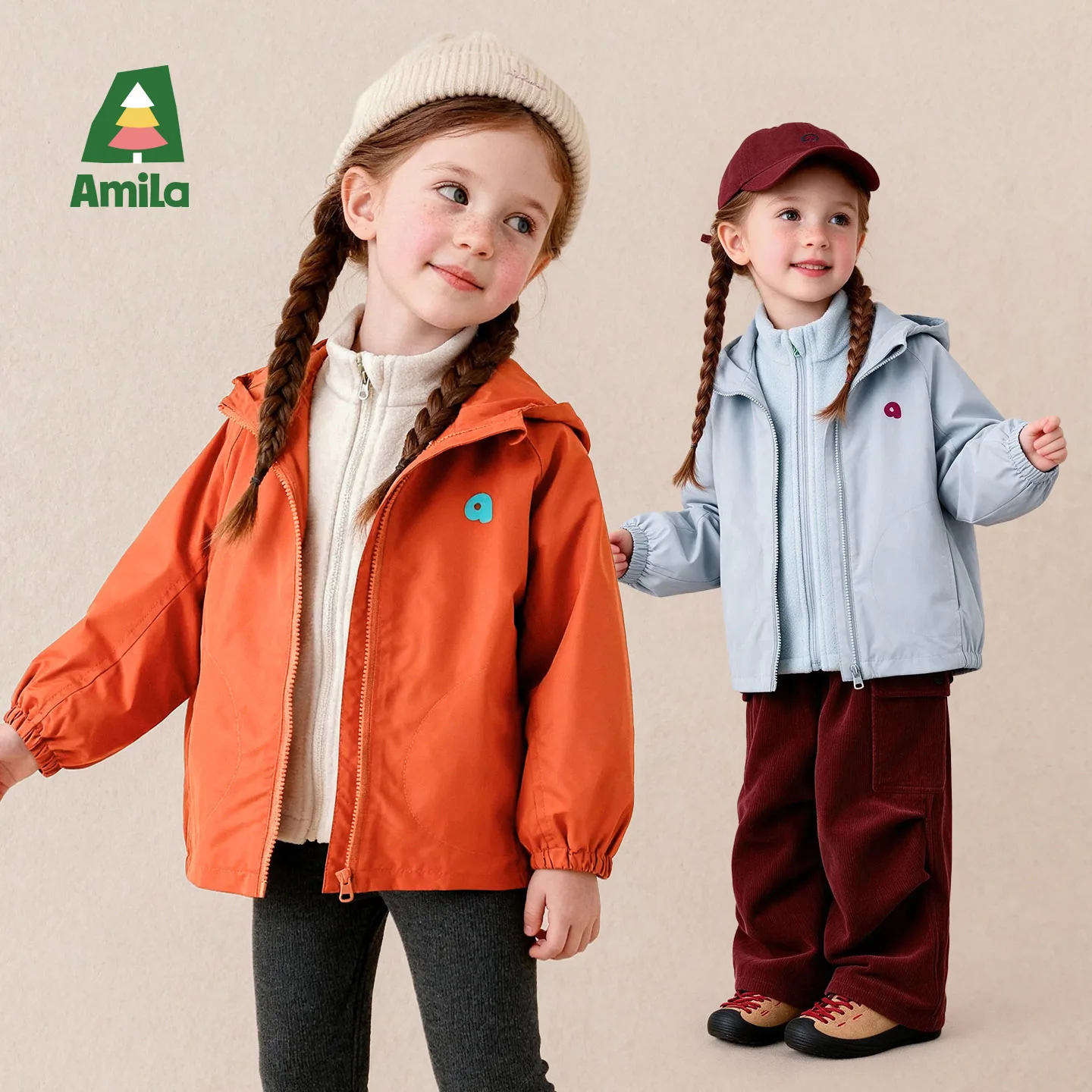 Amila 2026 Winter Kids New Arrival Lightweight Cotton Filled Hooded Zipper Coat DuPont Three Proof Fabric Fleece Lining Thermal