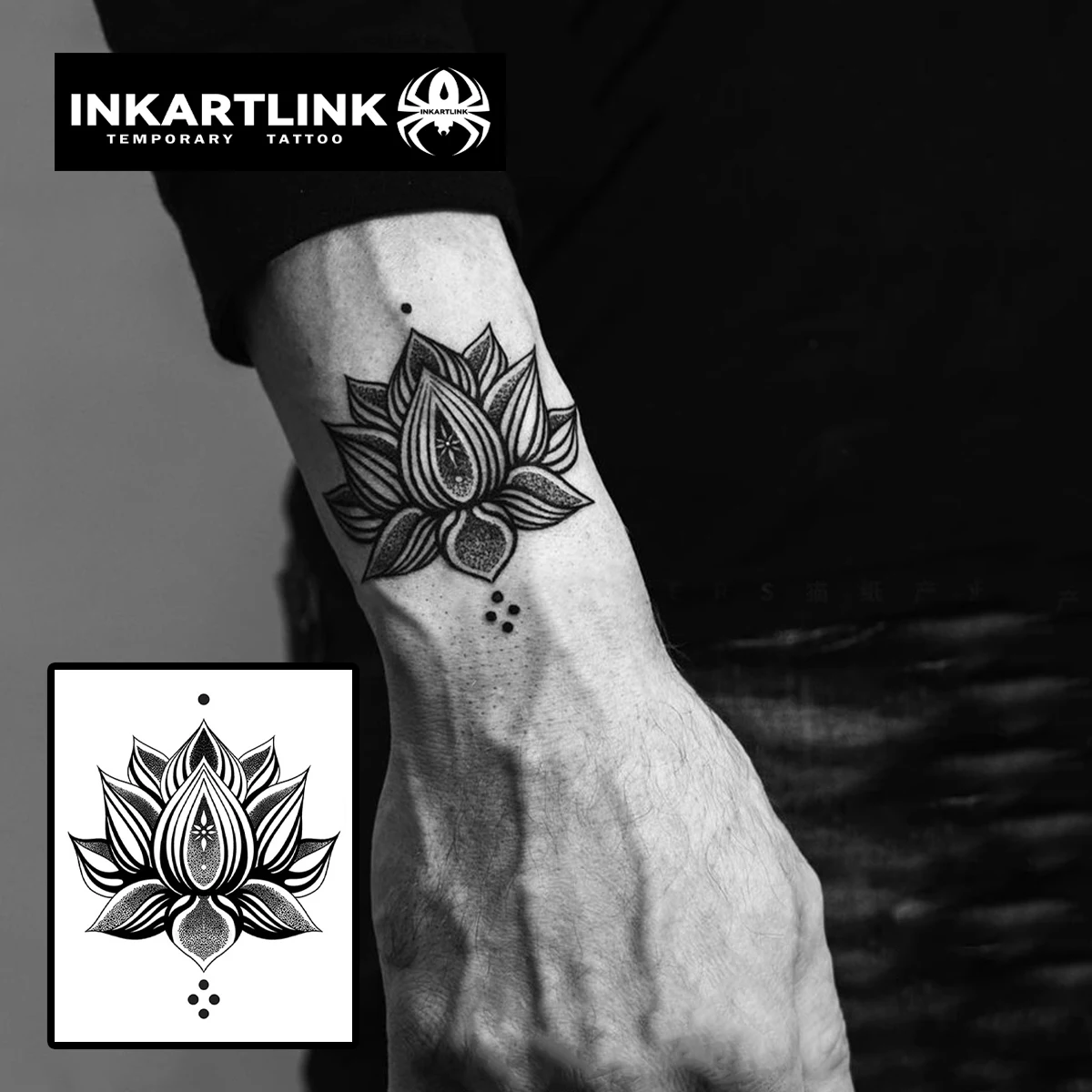 Lotus Mandala Temporary Tattoo,Lasts To 15 Days New Technology Magic Waterproof Semi Permanent Sticker.