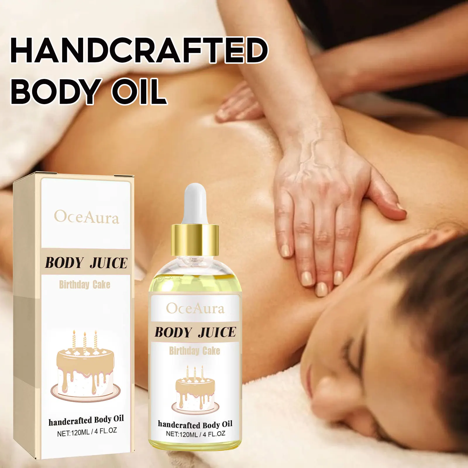 

Oceaura 120ml Cake Body Care Oil Glowing Skin Repair Smooth Massage Reduce Dryness Moisturizing Soft Skin Sweet Scent Body Oil