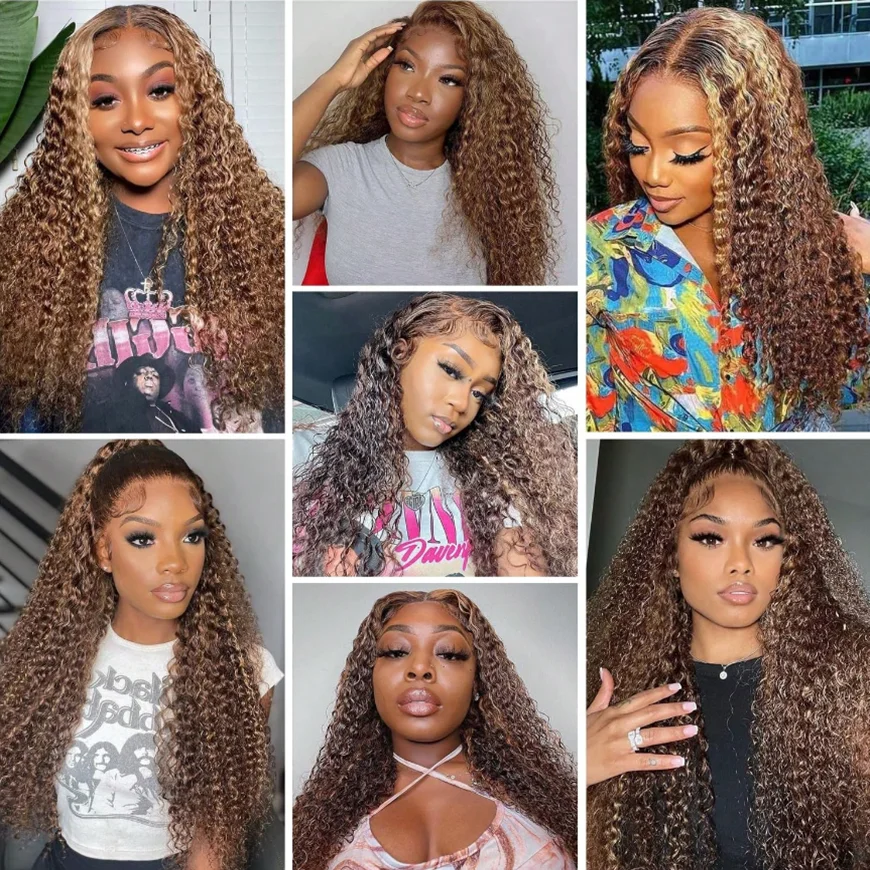 200% الكثافة العسل شقراء أومبير الدانتيل الباروكة شعر الإنسان 13X4 HD تسليط الضوء على موجة عميقة باروكة من شعر طبيعي 4/27 قبل قطعها 26 بوصة